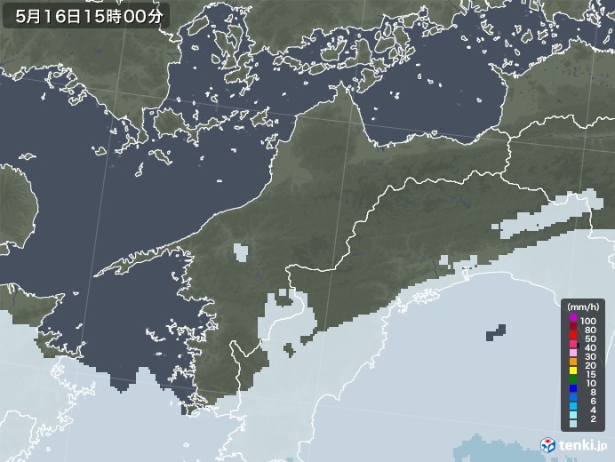 愛媛県の雨雲レーダー(2022年05月16日)