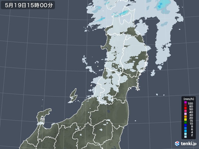 東北地方の雨雲レーダー(2022年05月19日)