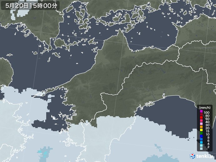愛媛県の雨雲レーダー(2022年05月20日)