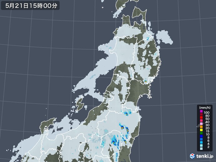東北地方の雨雲レーダー(2022年05月21日)