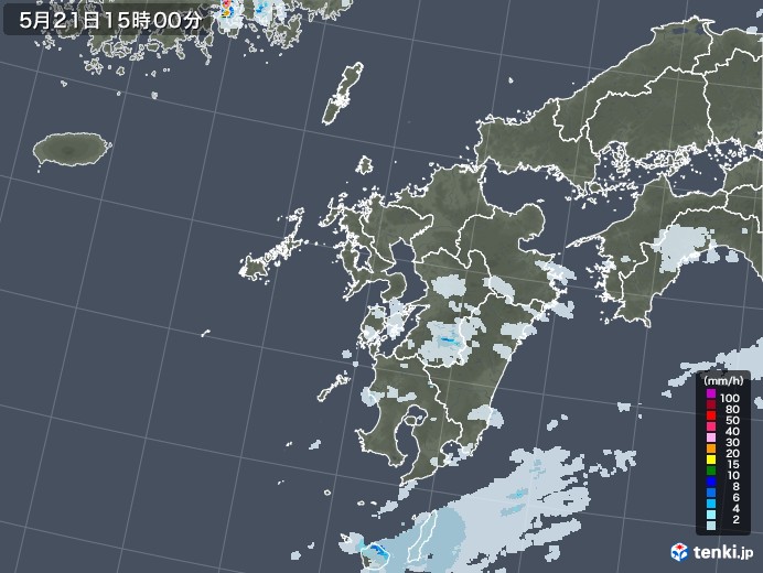 九州地方の雨雲レーダー(2022年05月21日)