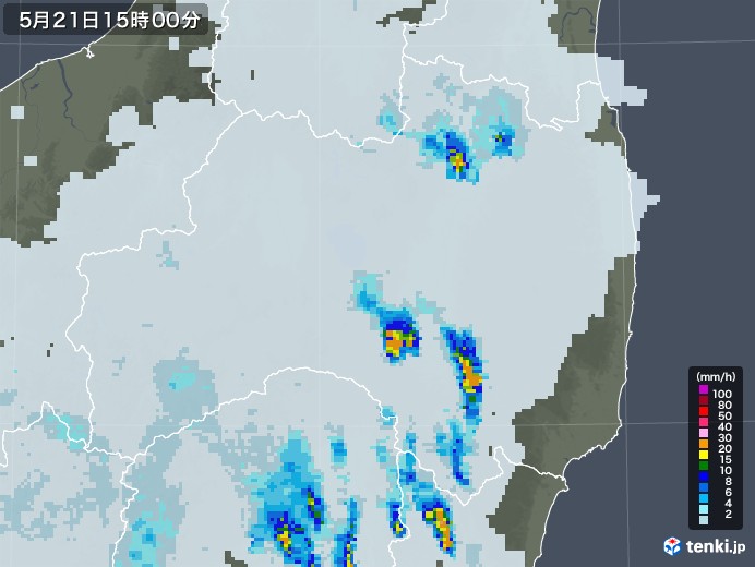 福島県の雨雲レーダー(2022年05月21日)