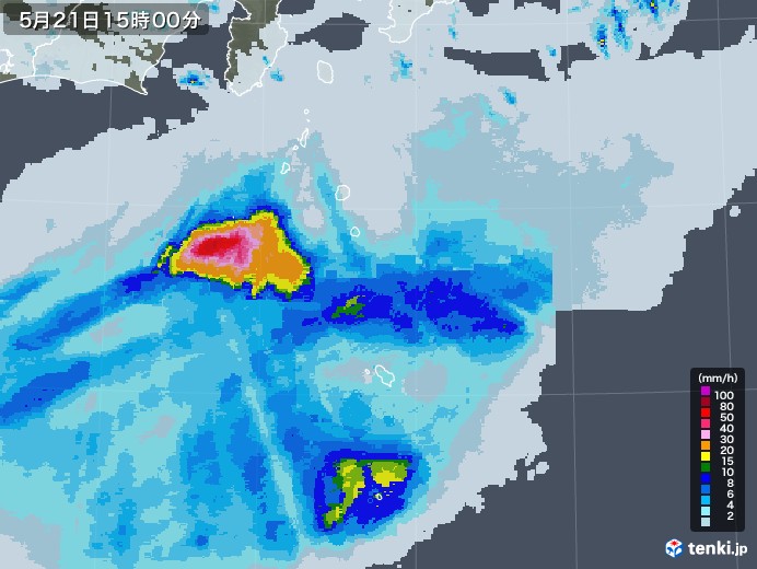 伊豆諸島(東京都)の雨雲レーダー(2022年05月21日)
