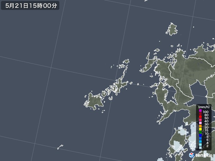 五島列島(長崎県)の雨雲レーダー(2022年05月21日)