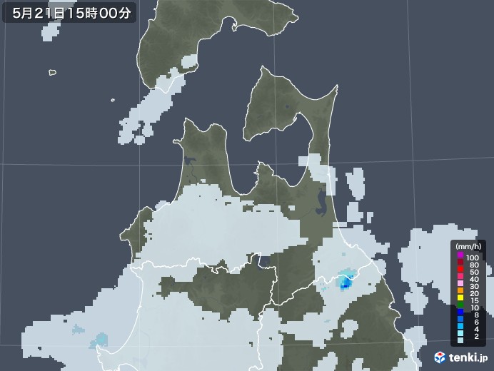 青森県の雨雲レーダー(2022年05月21日)