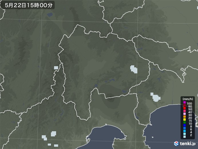 山梨県の雨雲レーダー(2022年05月22日)