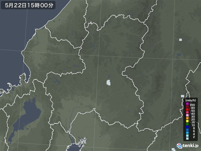 岐阜県の雨雲レーダー(2022年05月22日)