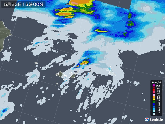 宮古・石垣・与那国(沖縄県)の雨雲レーダー(2022年05月23日)