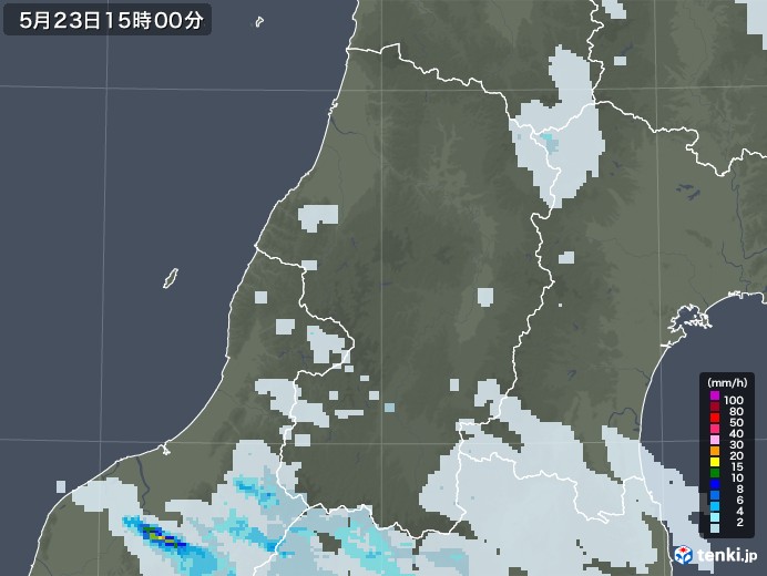 山形県の雨雲レーダー(2022年05月23日)
