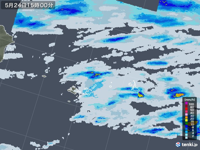 宮古・石垣・与那国(沖縄県)の雨雲レーダー(2022年05月24日)