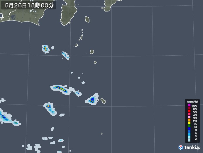 伊豆諸島(東京都)の雨雲レーダー(2022年05月25日)