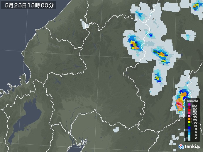 岐阜県の雨雲レーダー(2022年05月25日)