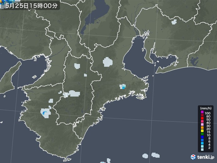 三重県の雨雲レーダー(2022年05月25日)
