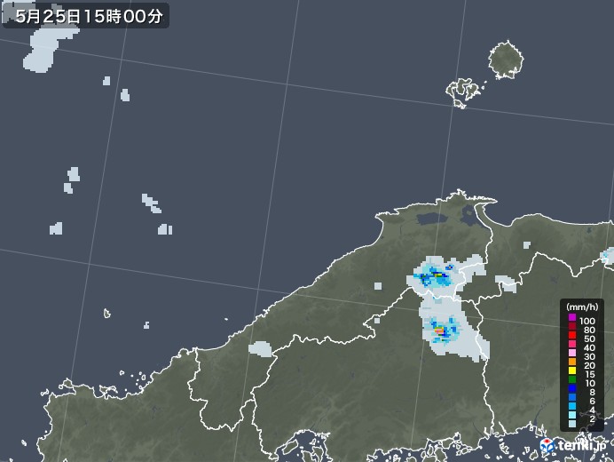 島根県の雨雲レーダー(2022年05月25日)
