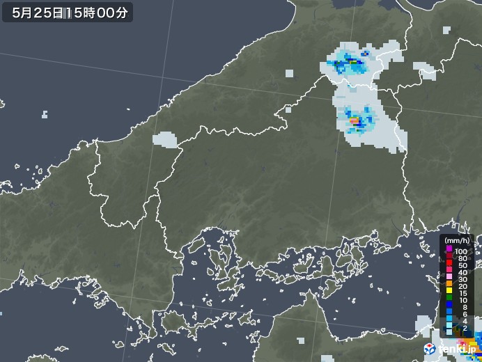 広島県の雨雲レーダー(2022年05月25日)