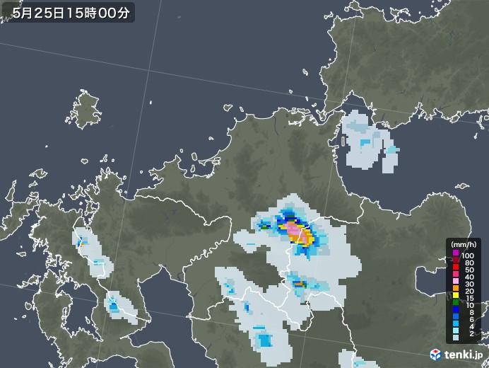 福岡県の雨雲レーダー(2022年05月25日)