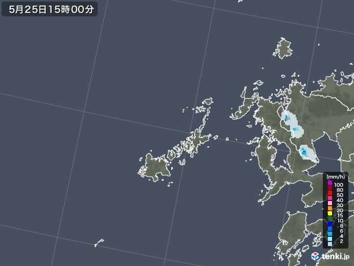 五島列島(長崎県)の雨雲レーダー(2022年05月25日)