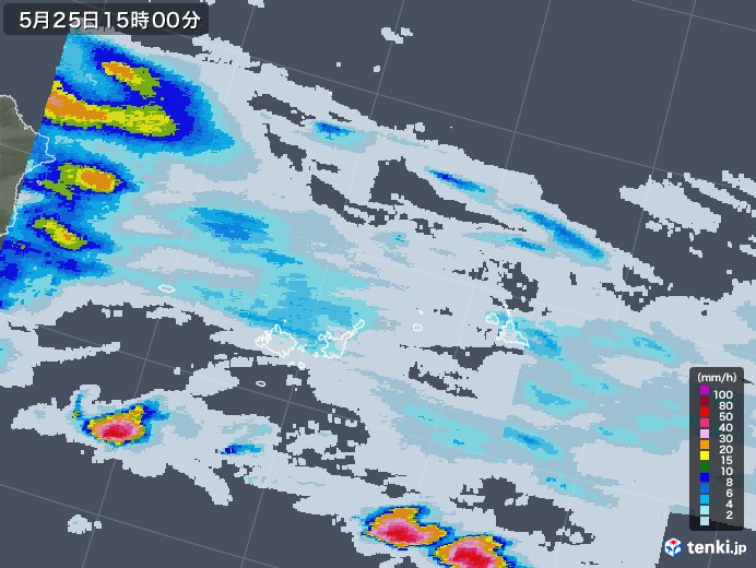 宮古・石垣・与那国(沖縄県)の雨雲レーダー(2022年05月25日)