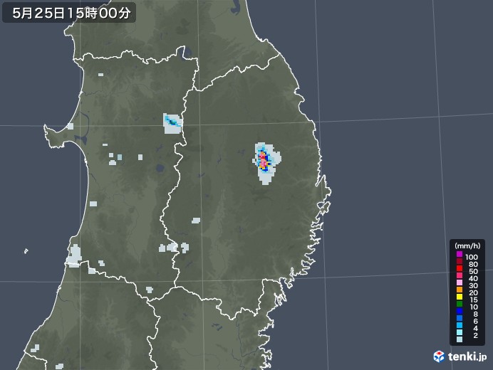 岩手県の雨雲レーダー(2022年05月25日)