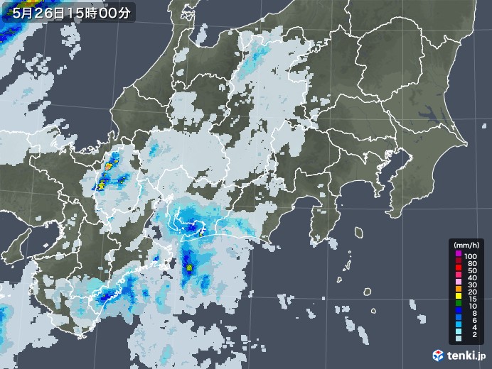 東海地方の雨雲レーダー(2022年05月26日)