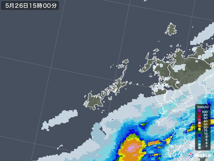 五島列島(長崎県)の雨雲レーダー(2022年05月26日)
