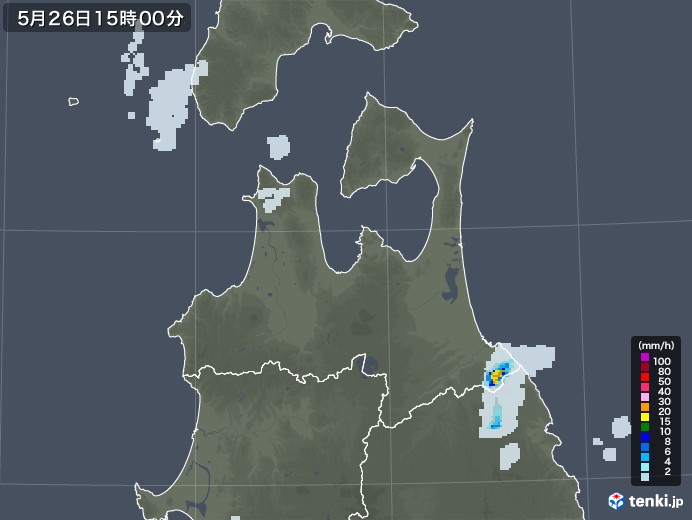 青森県の雨雲レーダー(2022年05月26日)