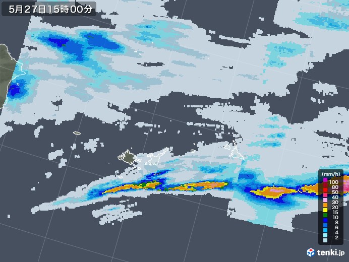 宮古・石垣・与那国(沖縄県)の雨雲レーダー(2022年05月27日)