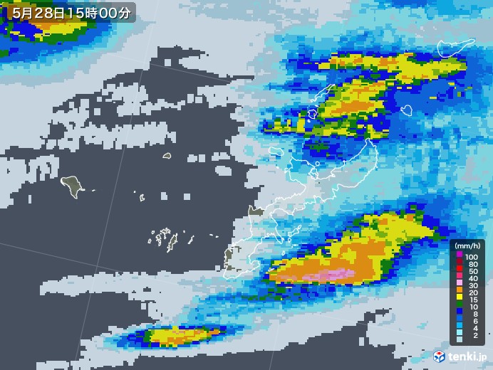 沖縄県の雨雲レーダー(2022年05月28日)