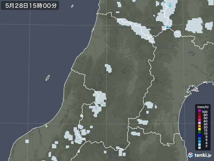 山形県の雨雲レーダー(2022年05月28日)