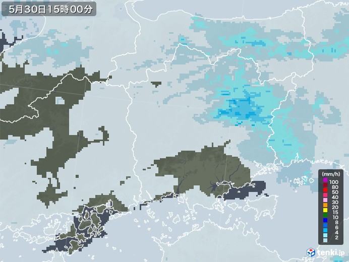 岡山県の雨雲レーダー(2022年05月30日)