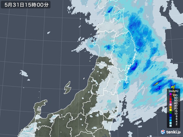 東北地方の雨雲レーダー(2022年05月31日)