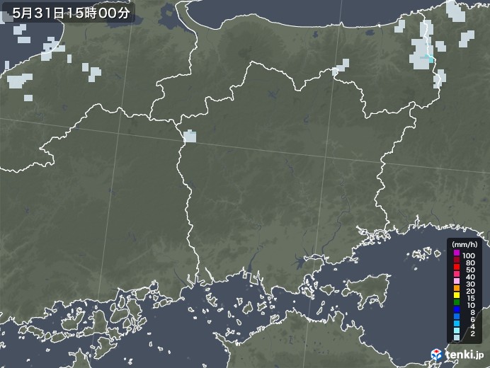 岡山県の雨雲レーダー(2022年05月31日)