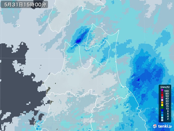 青森県の雨雲レーダー(2022年05月31日)