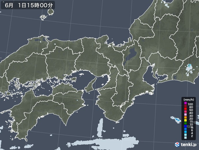 近畿地方の雨雲レーダー(2022年06月01日)