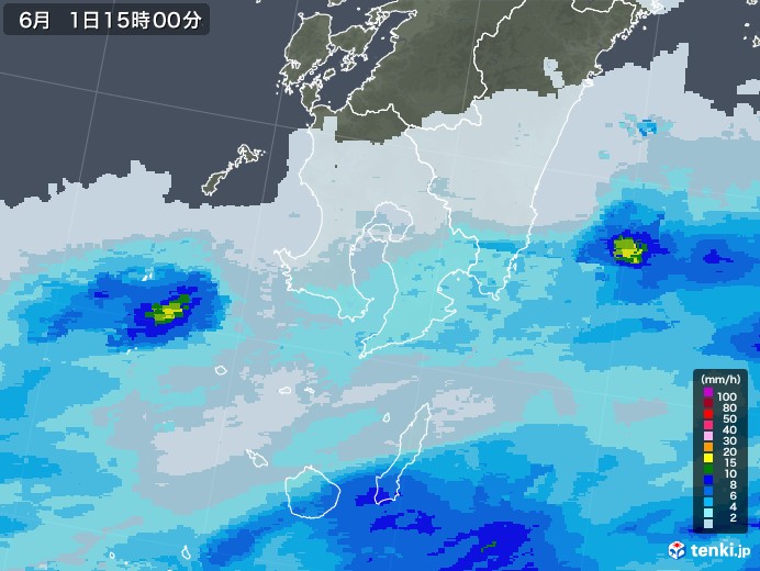 鹿児島県の雨雲レーダー(2022年06月01日)