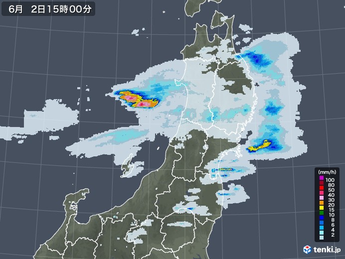 東北地方の雨雲レーダー(2022年06月02日)