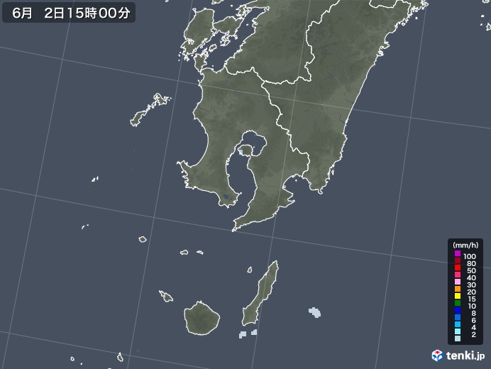 鹿児島県の雨雲レーダー(2022年06月02日)