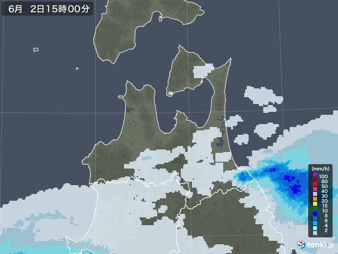 青森県の雨雲レーダー(2022年06月02日)