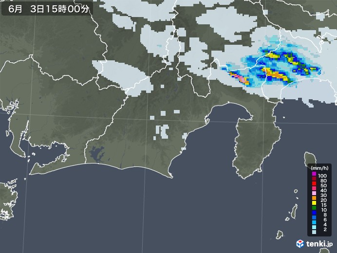 静岡県の雨雲レーダー(2022年06月03日)