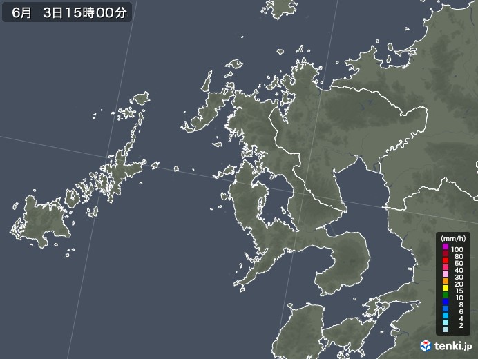 長崎県の雨雲レーダー(2022年06月03日)