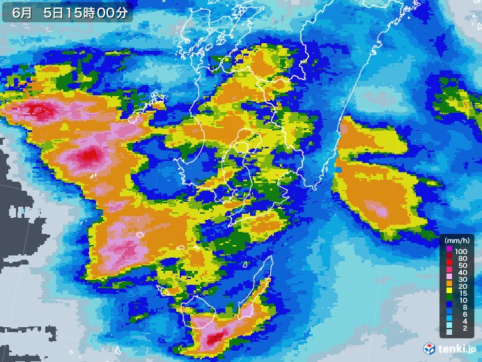 鹿児島県の雨雲レーダー(2022年06月05日)