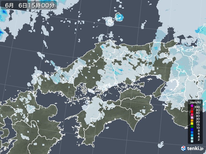 中国地方の雨雲レーダー(2022年06月06日)