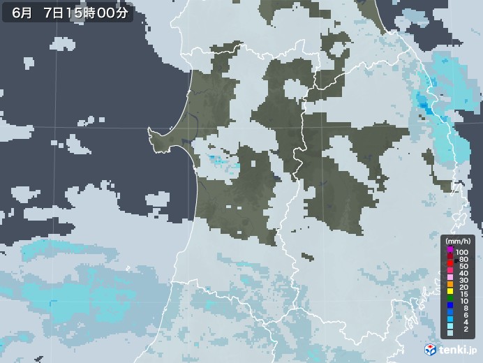 秋田県の雨雲レーダー(2022年06月07日)