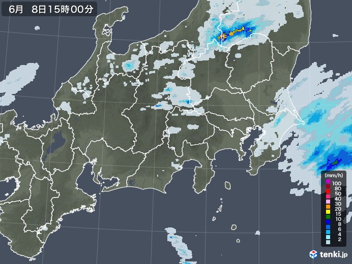 関東・甲信地方の雨雲レーダー(2022年06月08日)