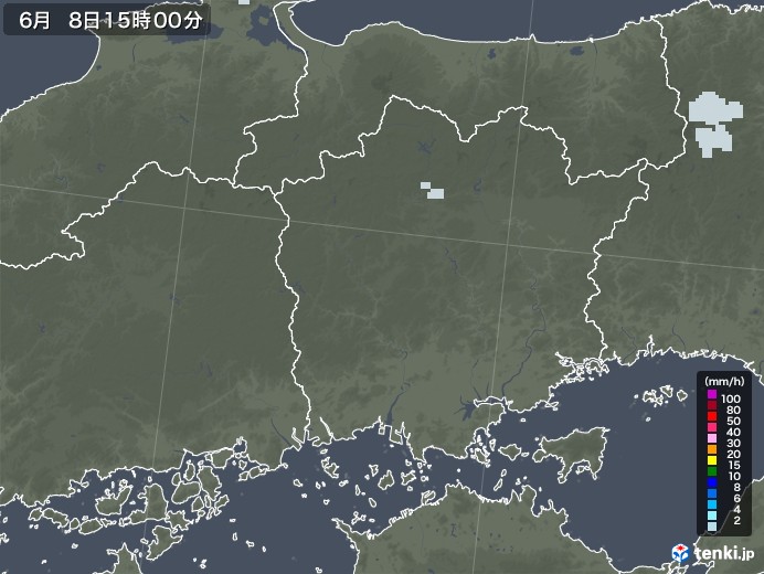 岡山県の雨雲レーダー(2022年06月08日)
