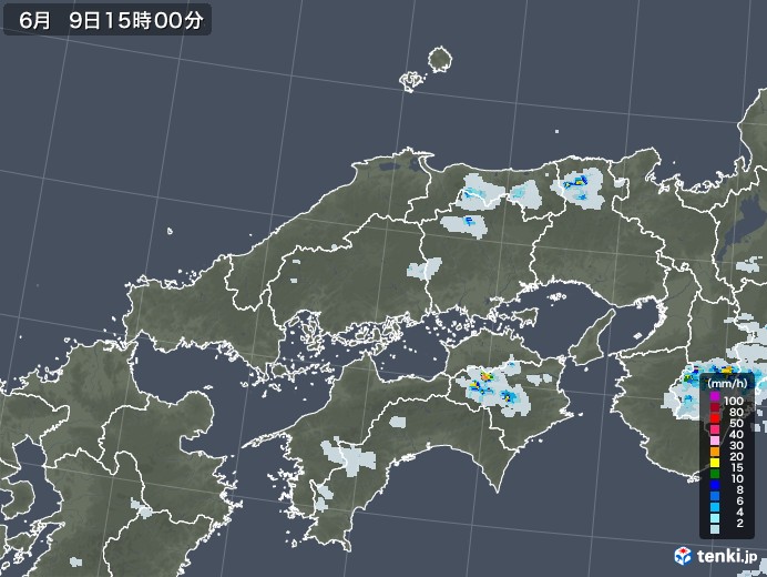 中国地方の雨雲レーダー(2022年06月09日)