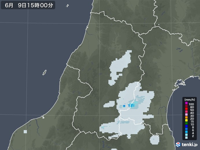 山形県の雨雲レーダー(2022年06月09日)