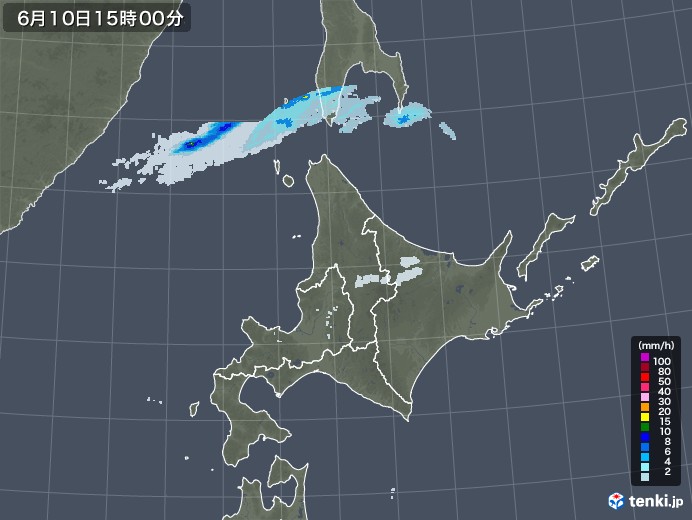 北海道地方の雨雲レーダー(2022年06月10日)