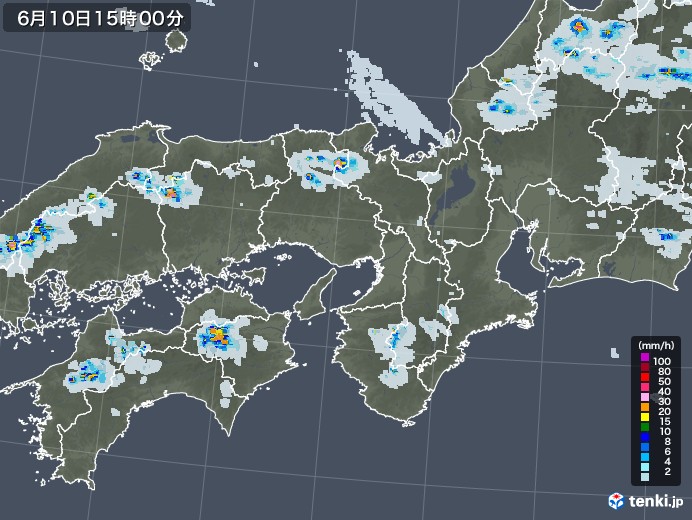 近畿地方の雨雲レーダー(2022年06月10日)
