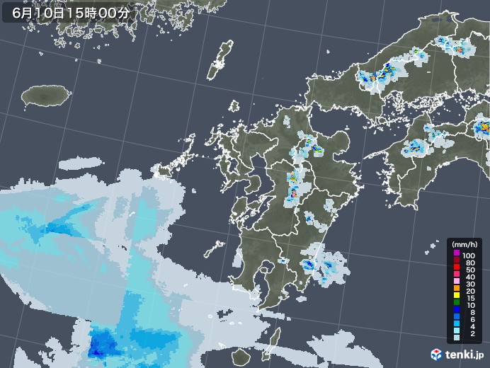 九州地方の雨雲レーダー(2022年06月10日)